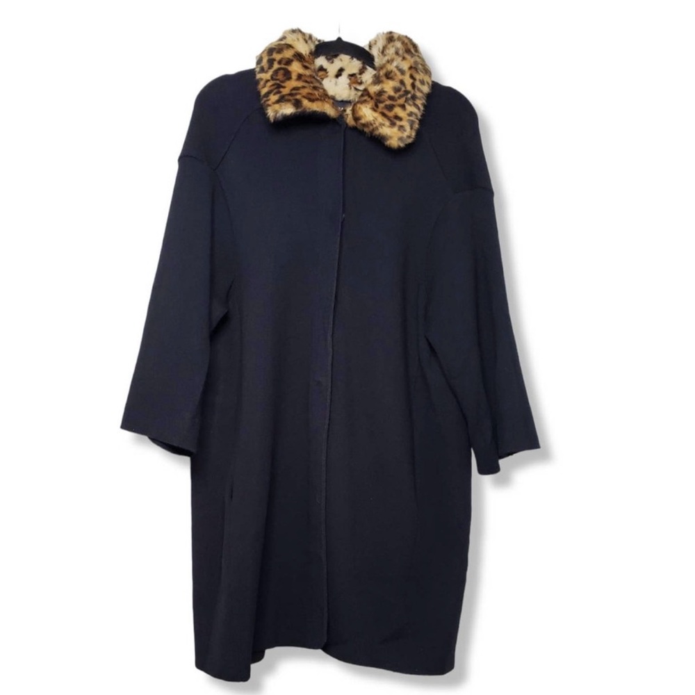 Zara Knit Black‎ Cardigan Sweater/Coat w/ Leopard Faux Fur Collar 🖤🐆